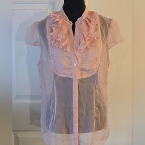 New York & Co. Sheer Pink Ruffled Inset Women's Blouse